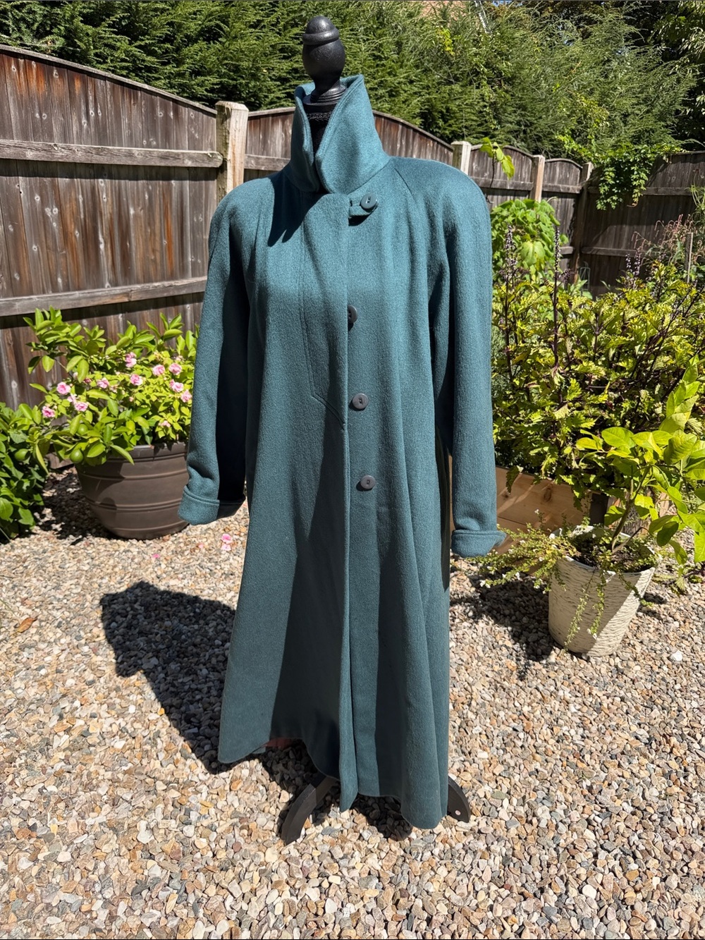 Vintage Portrait Teal Wool Blend Full Length Maxi Coat Made USA Union Label